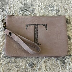 Pink Wristlet Clutch with T Monogram